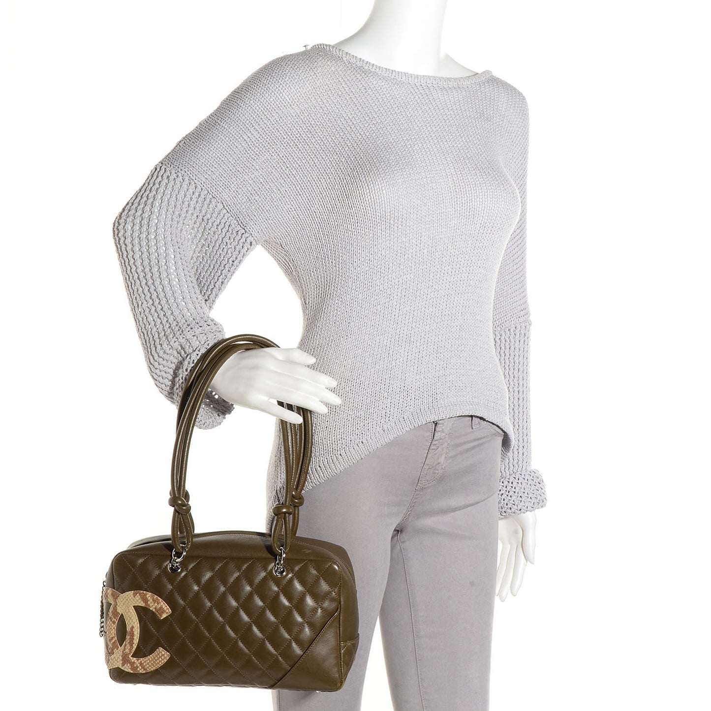 Calfskin Python Quilted Large Cambon Bowler Khaki