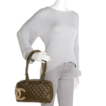 Chanel Calfskin Python Quilted Large Cambon Bowler Khaki 2 of 7