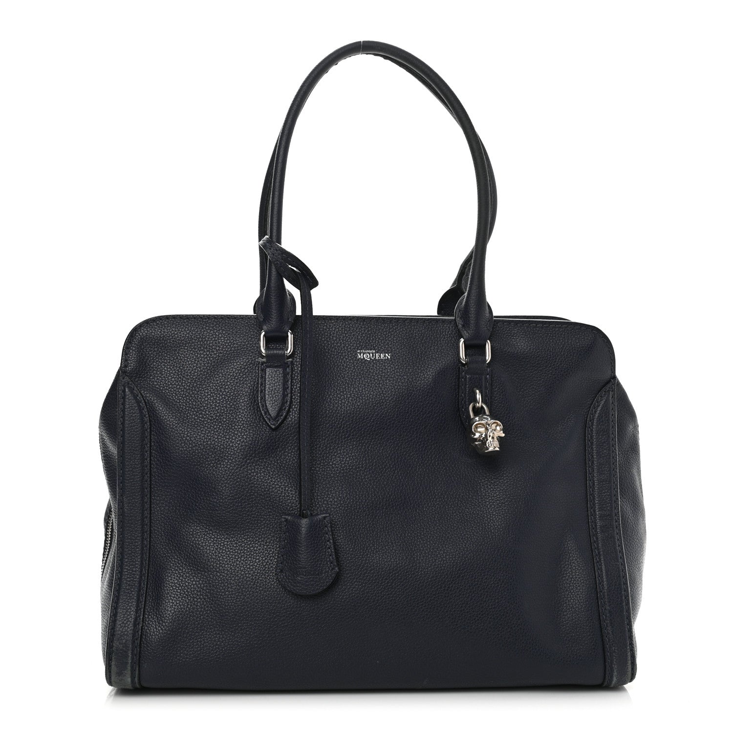 Alexander McQueen Pebbled Calfskin Large Skull Padlock Zip Around Tote Navy 1 of 15