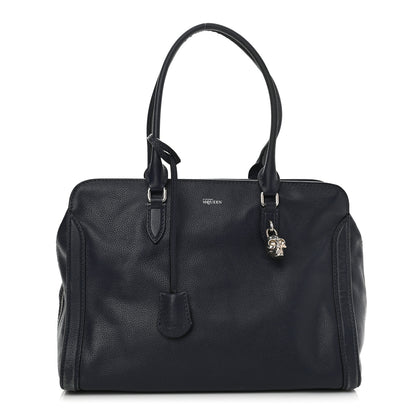 Alexander McQueen Pebbled Calfskin Large Skull Padlock Zip Around Tote Navy 1 of 15