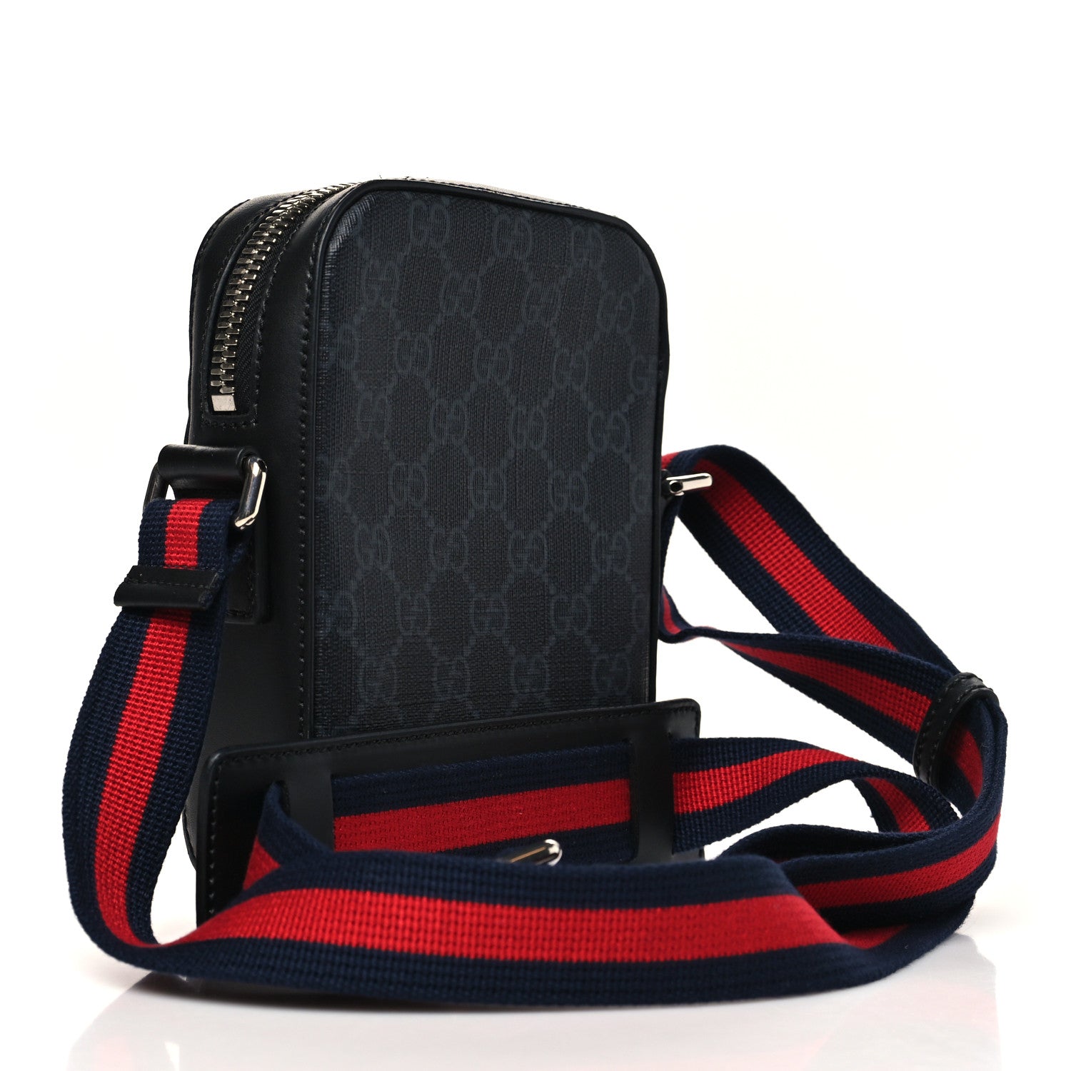 Gucci GG Supreme Monogram Appia Calfskin Web Small Camera Messenger Bag Black Grey 3 of 10