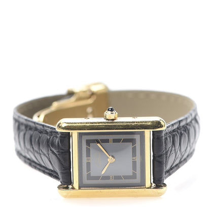 Cartier Sterling Silver Vermeil Alligator 20mm Must de Cartier Tank Quartz Watch Grey 3 of 9