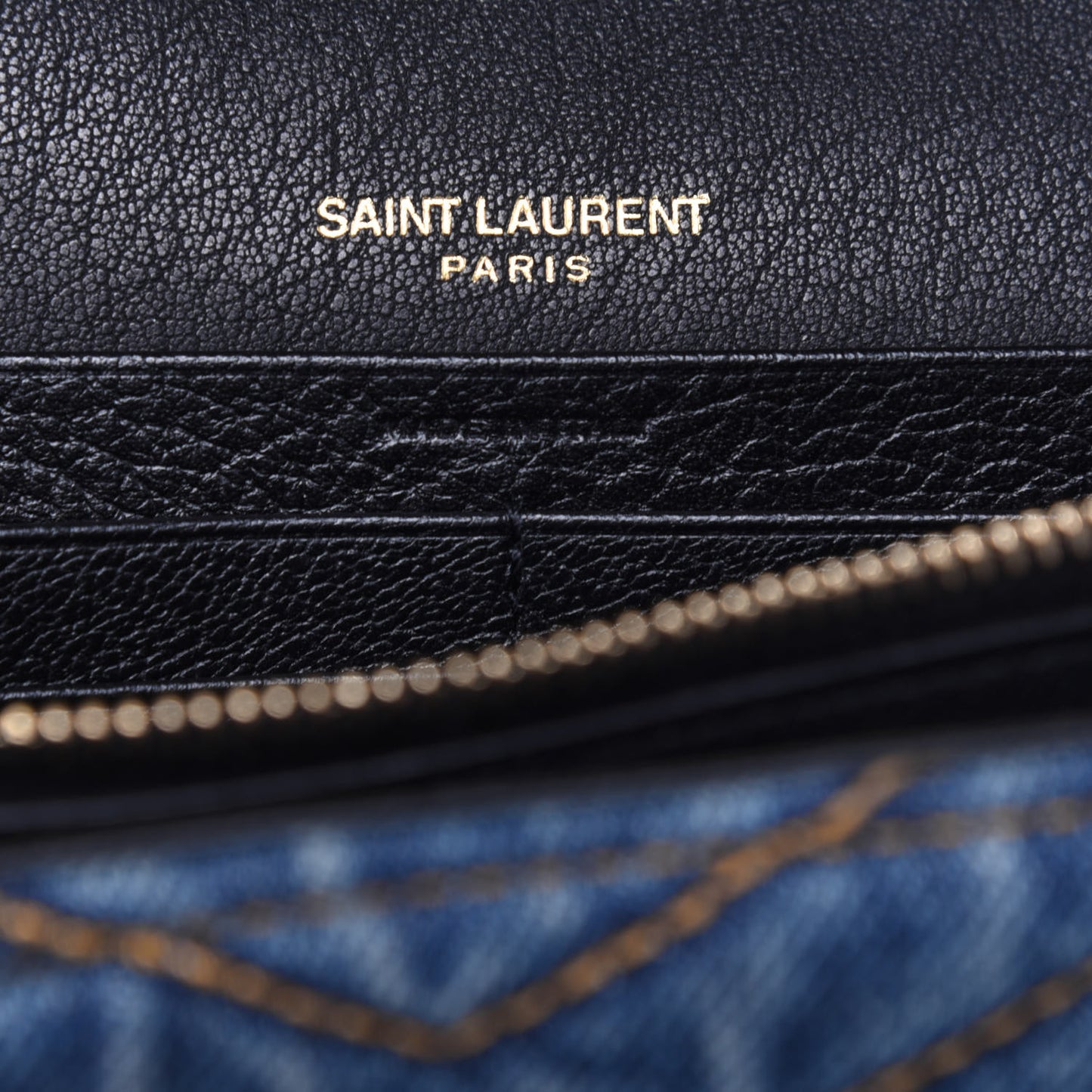 Denim Matelasse Chevron Monogram Chain Wallet Blue Jeans