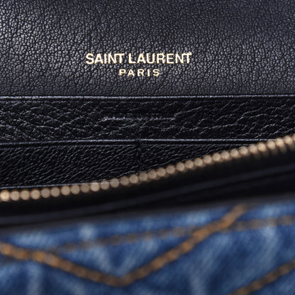 Saint Laurent Denim Matelasse Chevron Monogram Chain Wallet Blue Jeans 6 of 12
