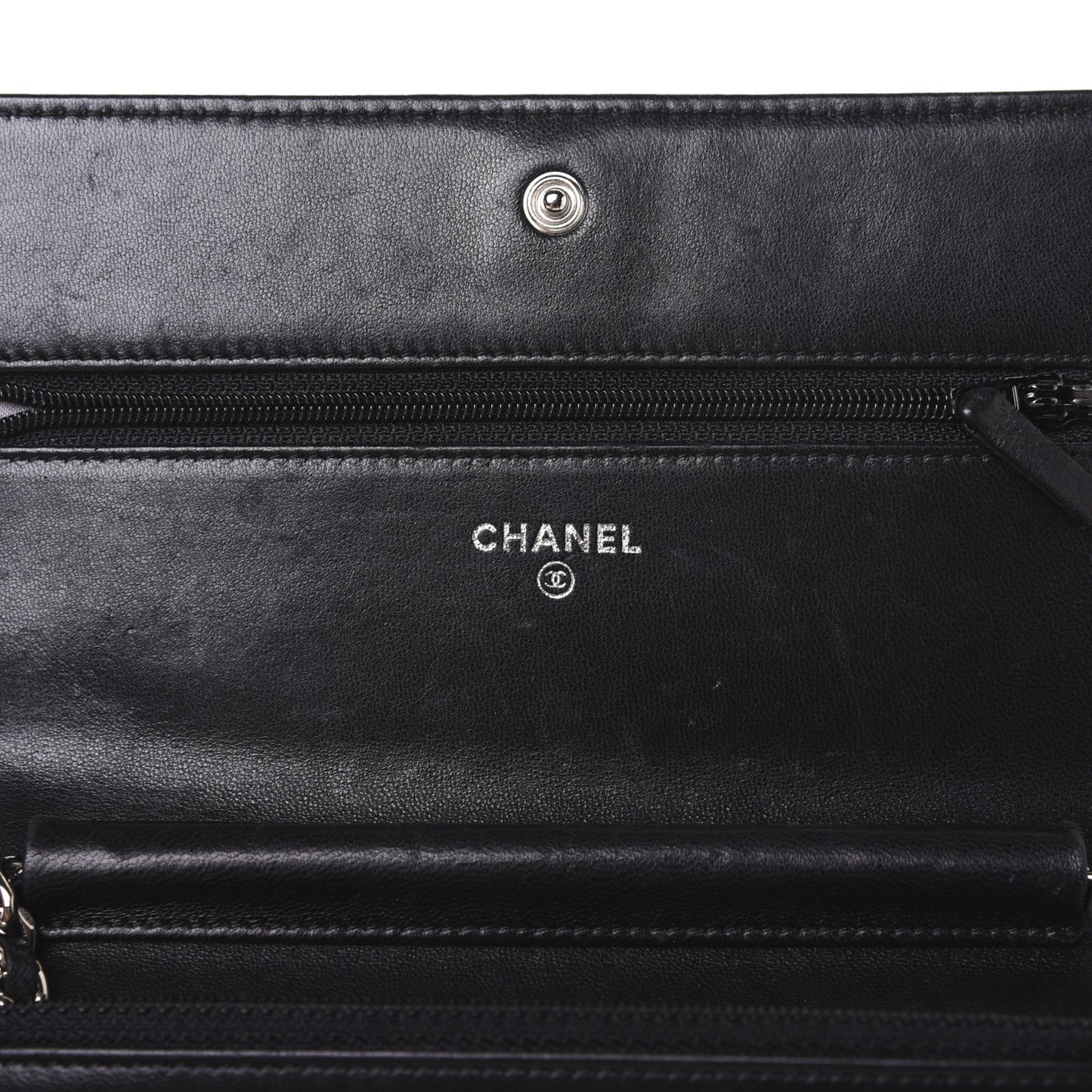 Lambskin Camellia Embossed Wallet on Chain WOC Black