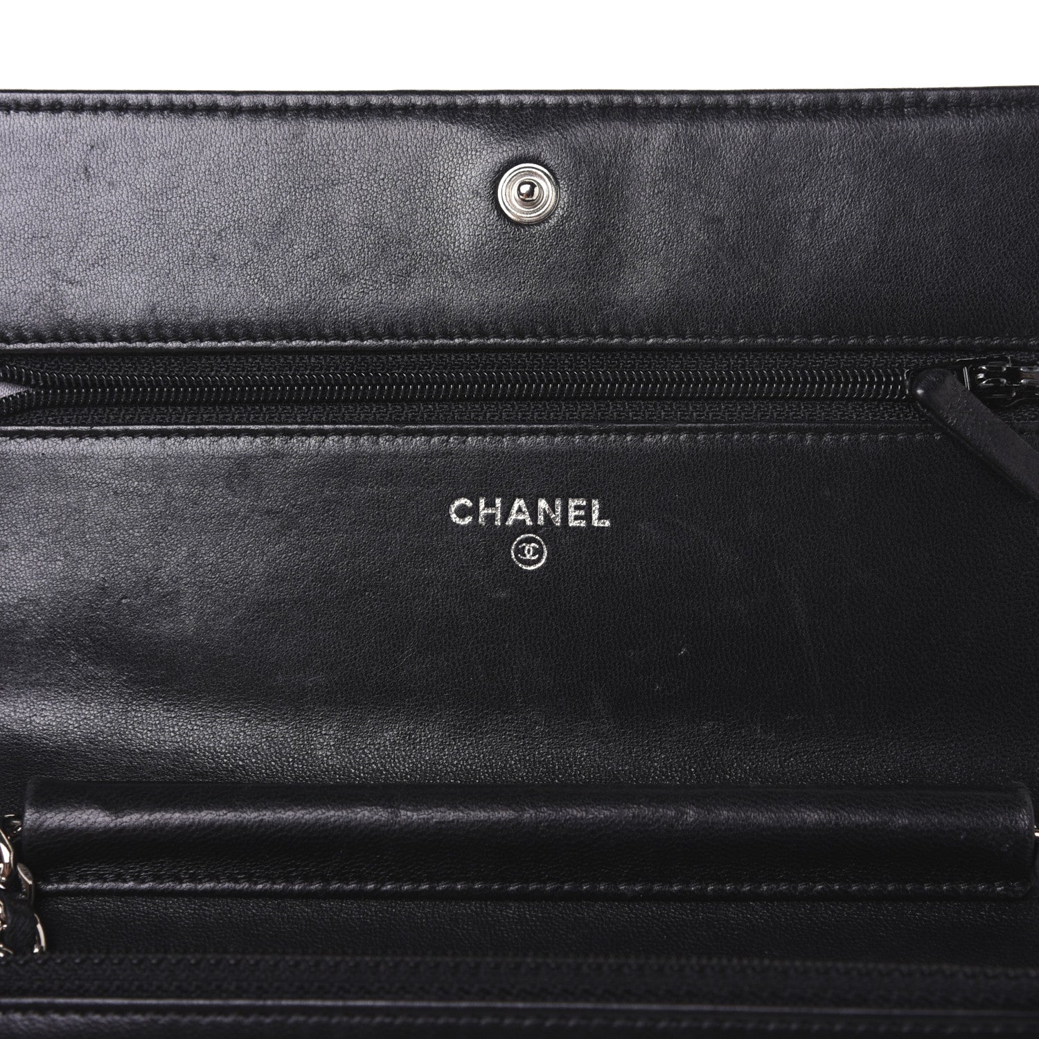 Chanel Lambskin Camellia Embossed Wallet on Chain WOC Black 8 of 16