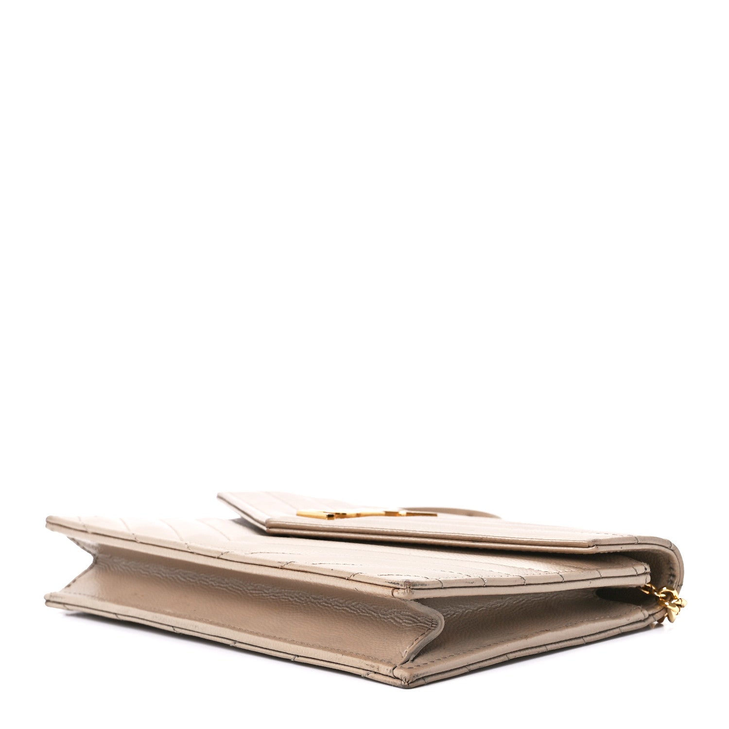 Saint Laurent Grain De Poudre Matelasse Chevron Monogram Envelope Chain Wallet Dark Beige 9 of 13