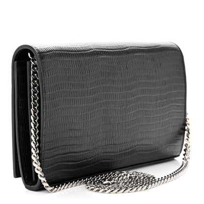 Saint Laurent Lambskin Lizard Embossed Classic Paris Chain Wallet Black 3 of 10