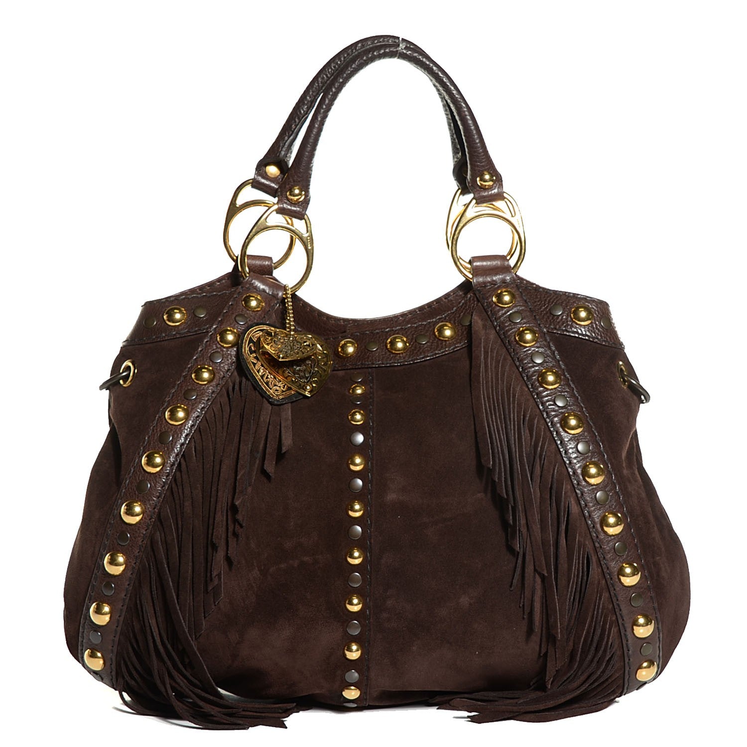 Gucci Suede Fringe Medium Babouska Tote Dark Brown 1 of 8