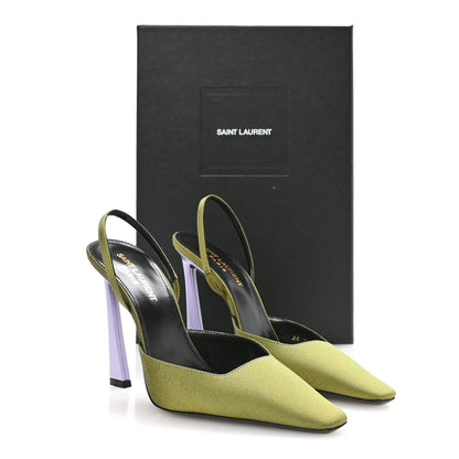 Saint Laurent Crepe De Chine Blade 105 Slingback Pumps 37.5 Lime 18 of 18