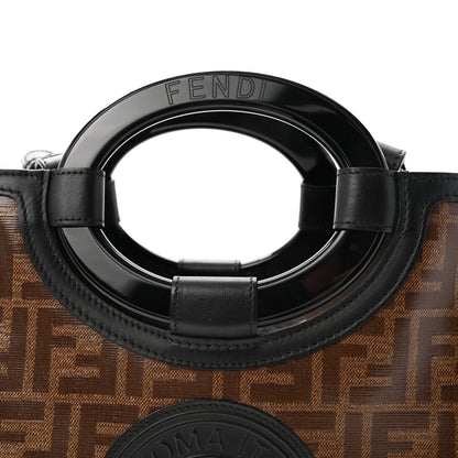 Fendi Glazed Fabric Vitello Century Plexiglass FF 1974 Stamp Patch Small Runaway Shopper Tote Mogano Panna Black 8 of 10