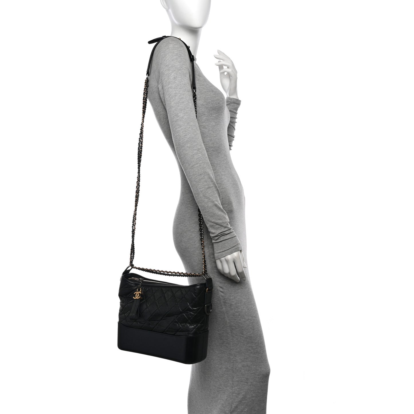Aged Calfskin Quilted Medium Gabrielle Hobo Black