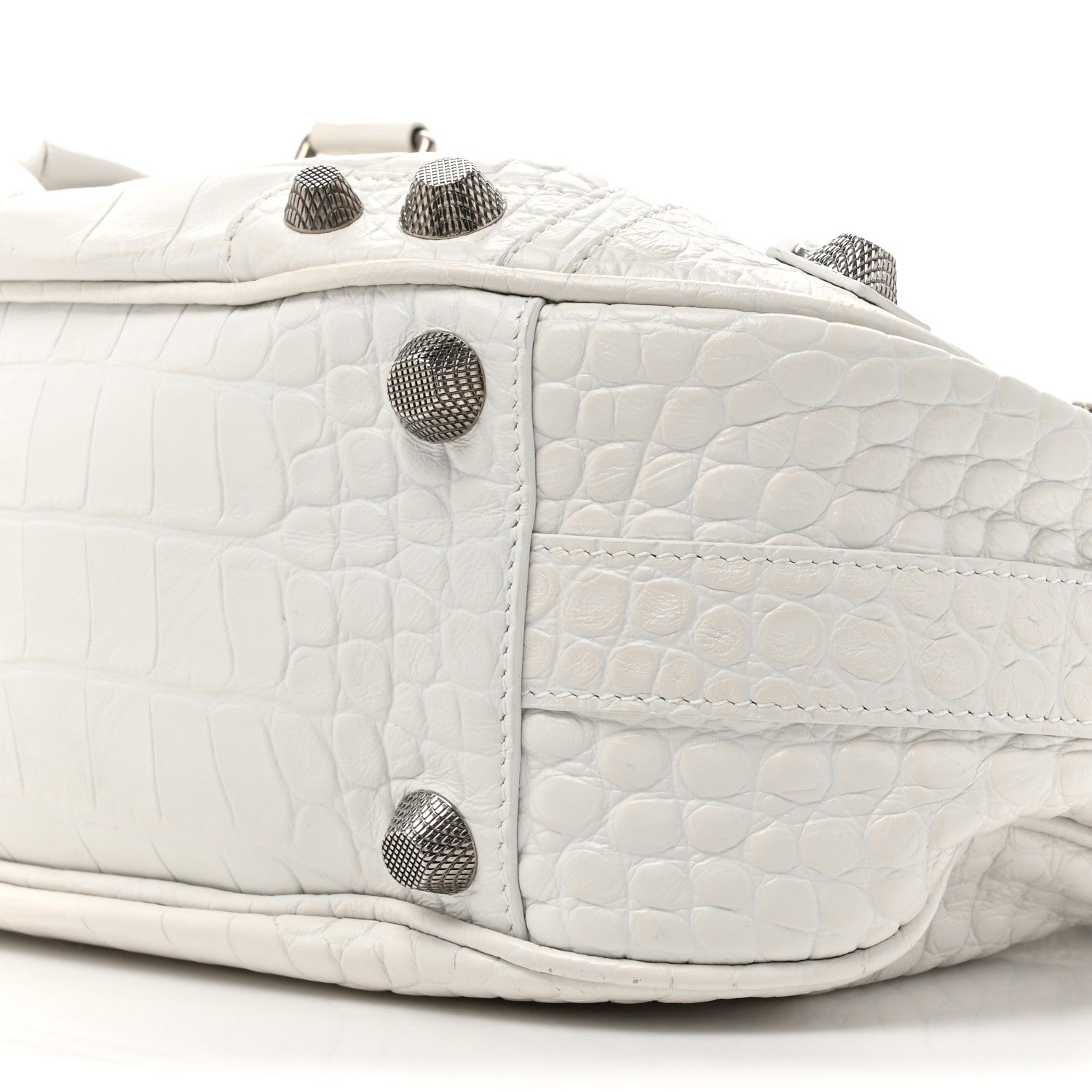 Balenciaga Extra Supple Calfskin Crocodile Embossed Large Le Cagole Shoulder Bag White 9 of 13