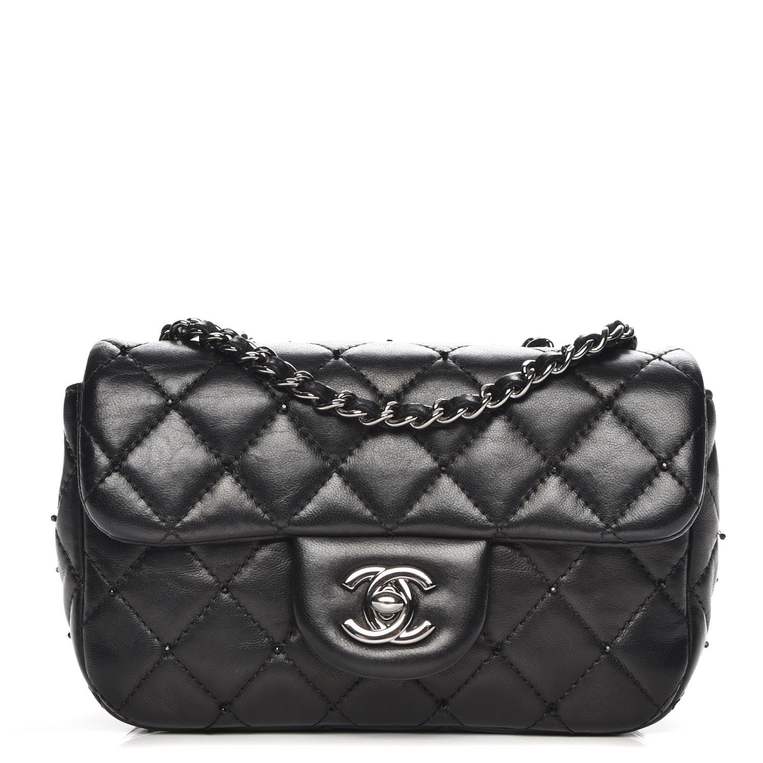 Chanel Lambskin Quilted Beaded Extra Mini Flap Black 1 of 8
