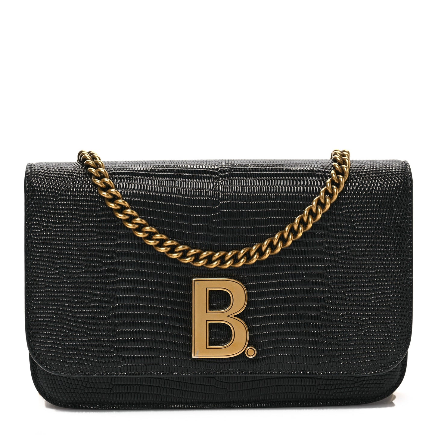 Patent Lizard Embossed B Wallet On Chain Black