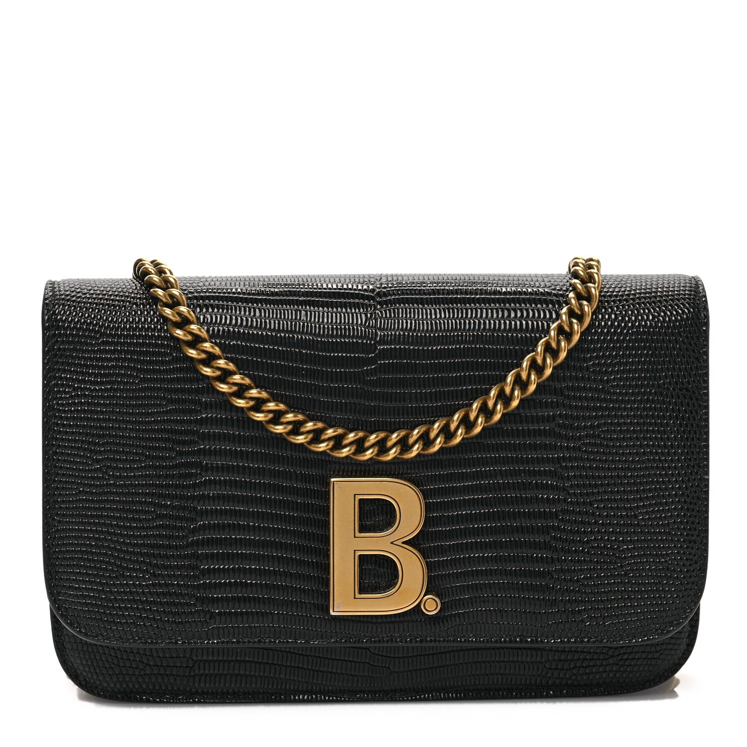 Balenciaga Patent Lizard Embossed B Wallet On Chain Black 1 of 6