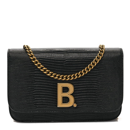 Balenciaga Patent Lizard Embossed B Wallet On Chain Black 1 of 6