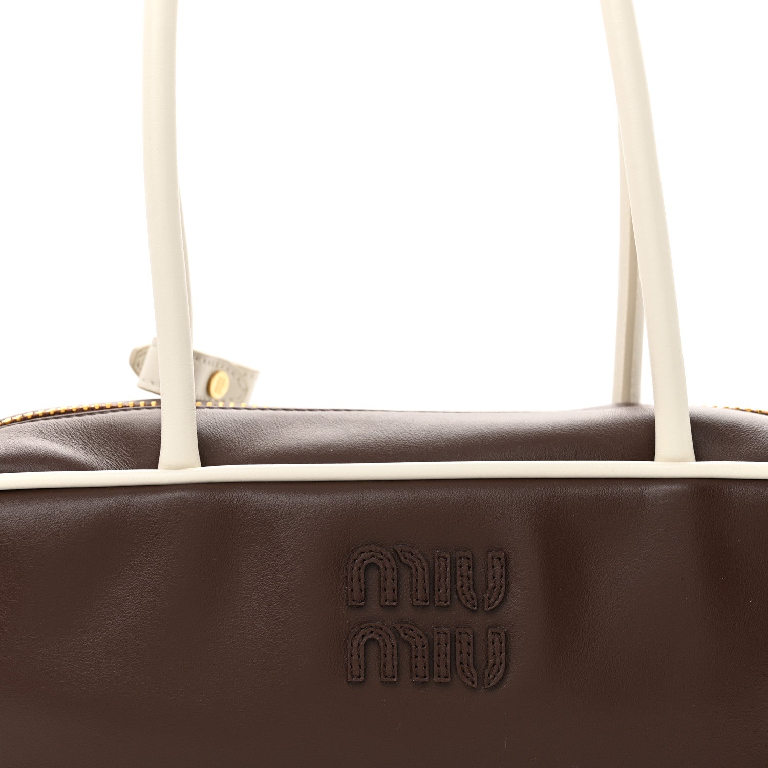 Miu Miu Calfskin Softy Small Beau Contrast Top Handle Bag Briarwood White 7 of 9