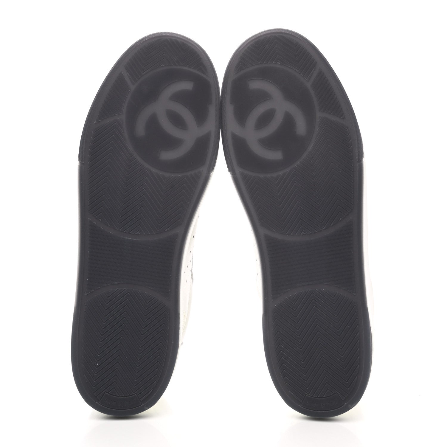Chanel Grained Calfskin Fabric Mens Logo Sneakers 46 White Black 5 of 9