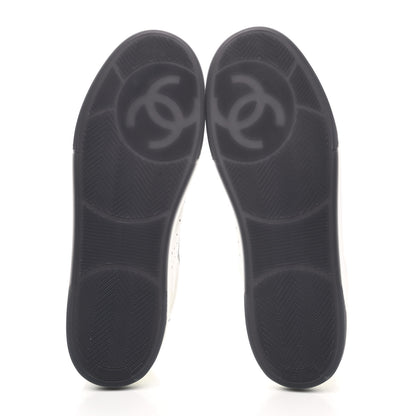 Chanel Grained Calfskin Fabric Mens Logo Sneakers 46 White Black 5 of 9