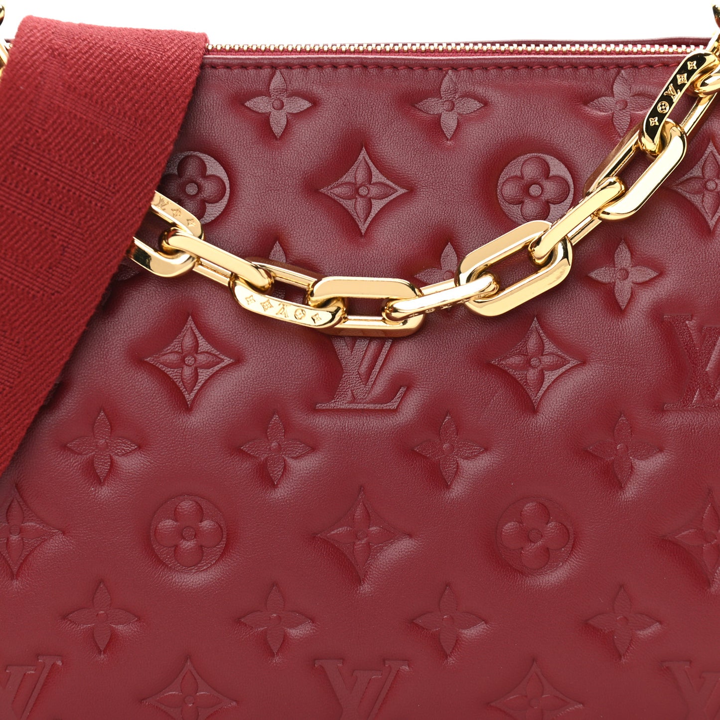 Lambskin Embossed Monogram Coussin PM Wine
