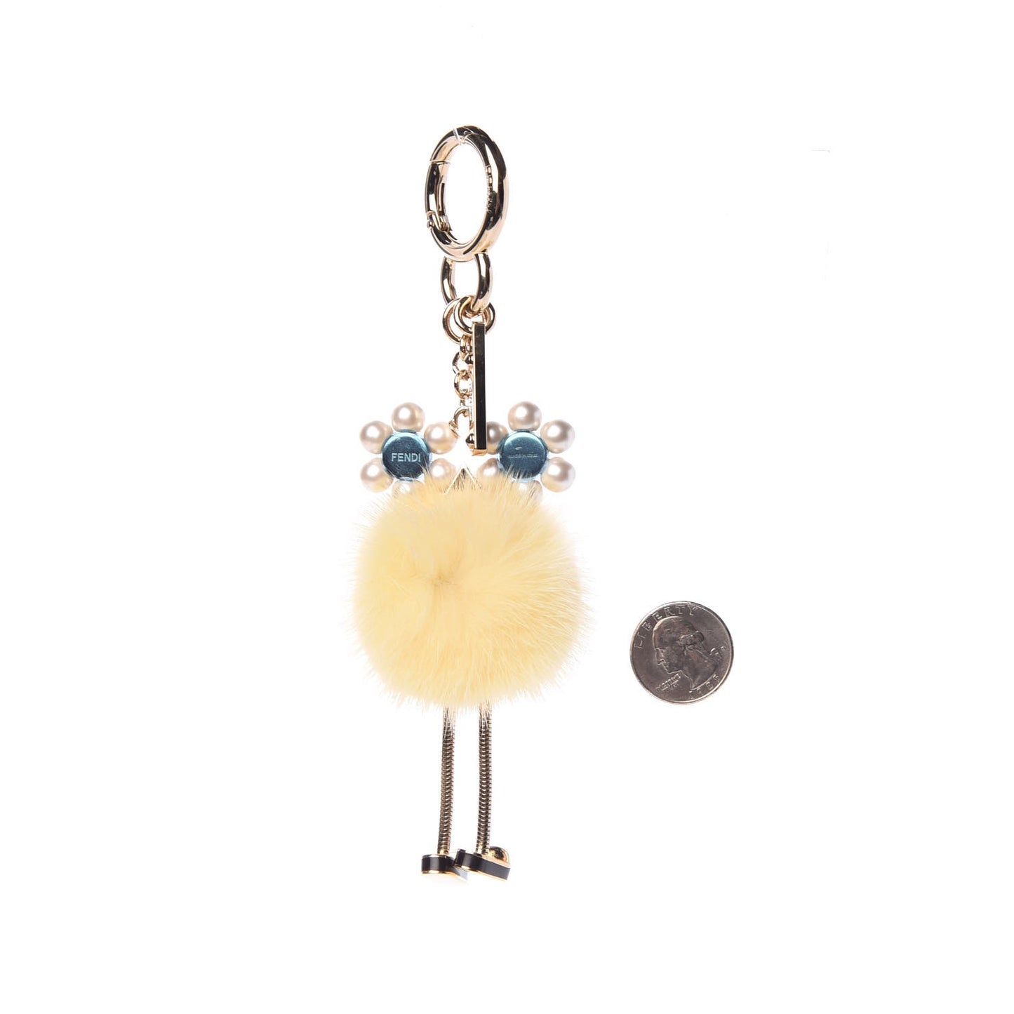 Mink Fur Pearl Chick Pom Pom Bag Charm Yellow
