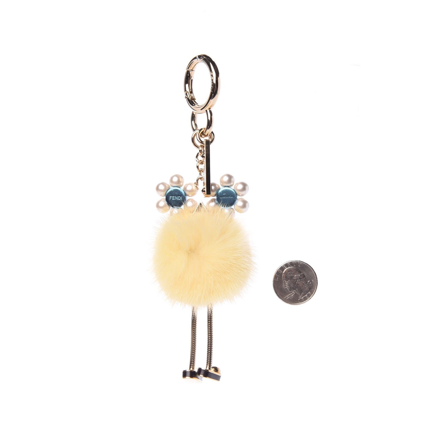Fendi Mink Fur Pearl Chick Pom Pom Bag Charm Yellow 2 of 4