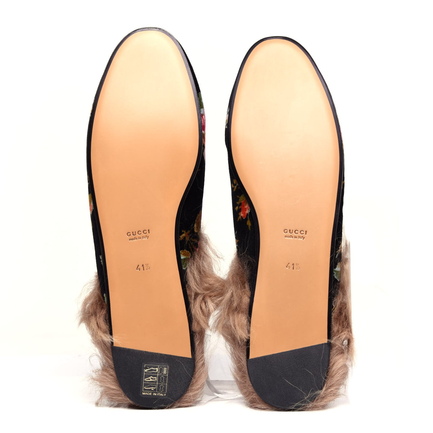 Velvet Fur Floral Womens Princetown Slippers 41.5 Black