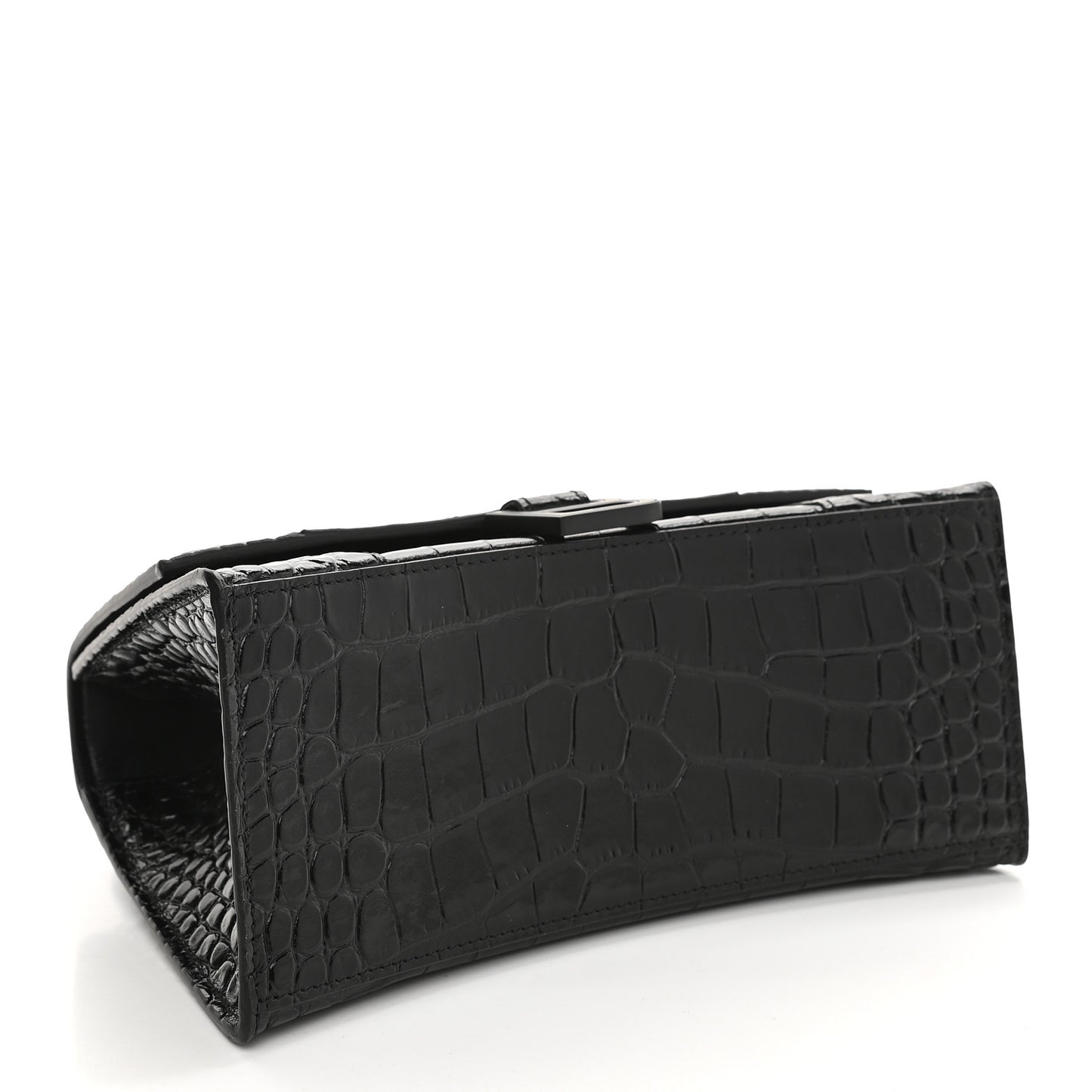 Shiny Calfskin Monochrome Crocodile Embossed Small Hourglass Top Handle Bag Black