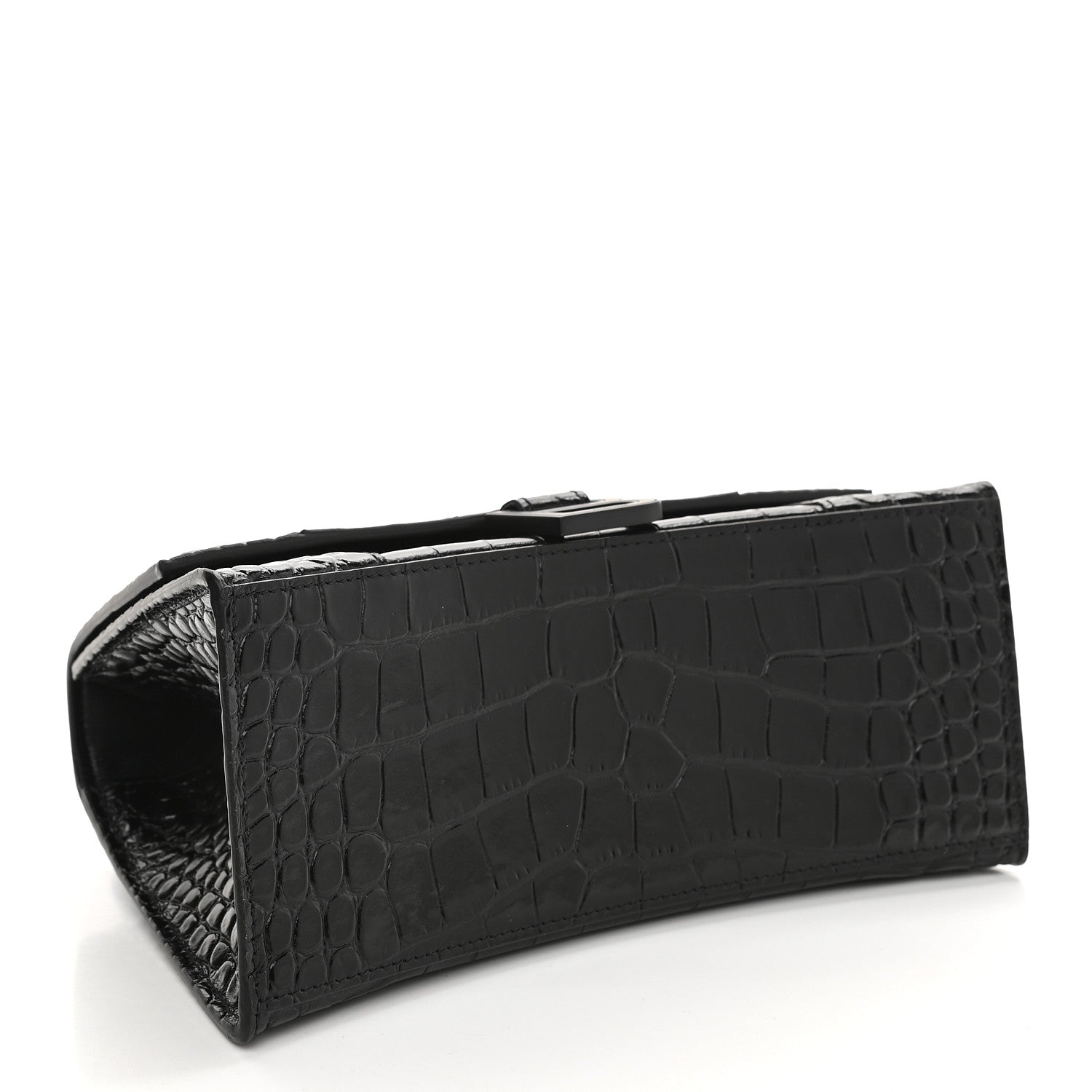 Balenciaga Shiny Calfskin Monochrome Crocodile Embossed Small Hourglass Top Handle Bag Black 4 of 8