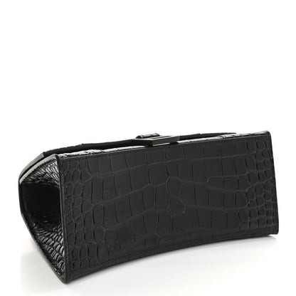 Balenciaga Shiny Calfskin Monochrome Crocodile Embossed Small Hourglass Top Handle Bag Black 4 of 8