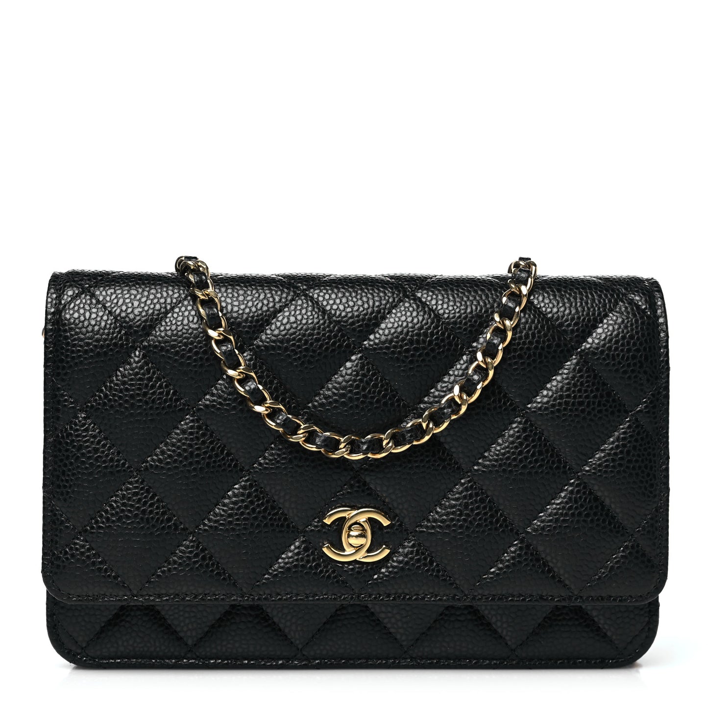 Caviar Quilted CC Turnlock Wallet On Chain WOC Black