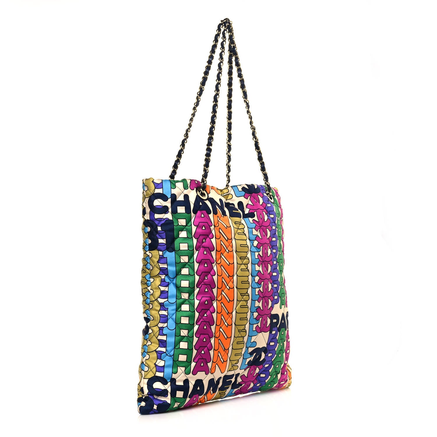 Chanel Printed Fabric Quilted Logo Large Shopping Tote Multicolor 3 of 12