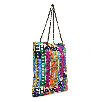 Chanel Printed Fabric Quilted Logo Large Shopping Tote Multicolor 3 of 12