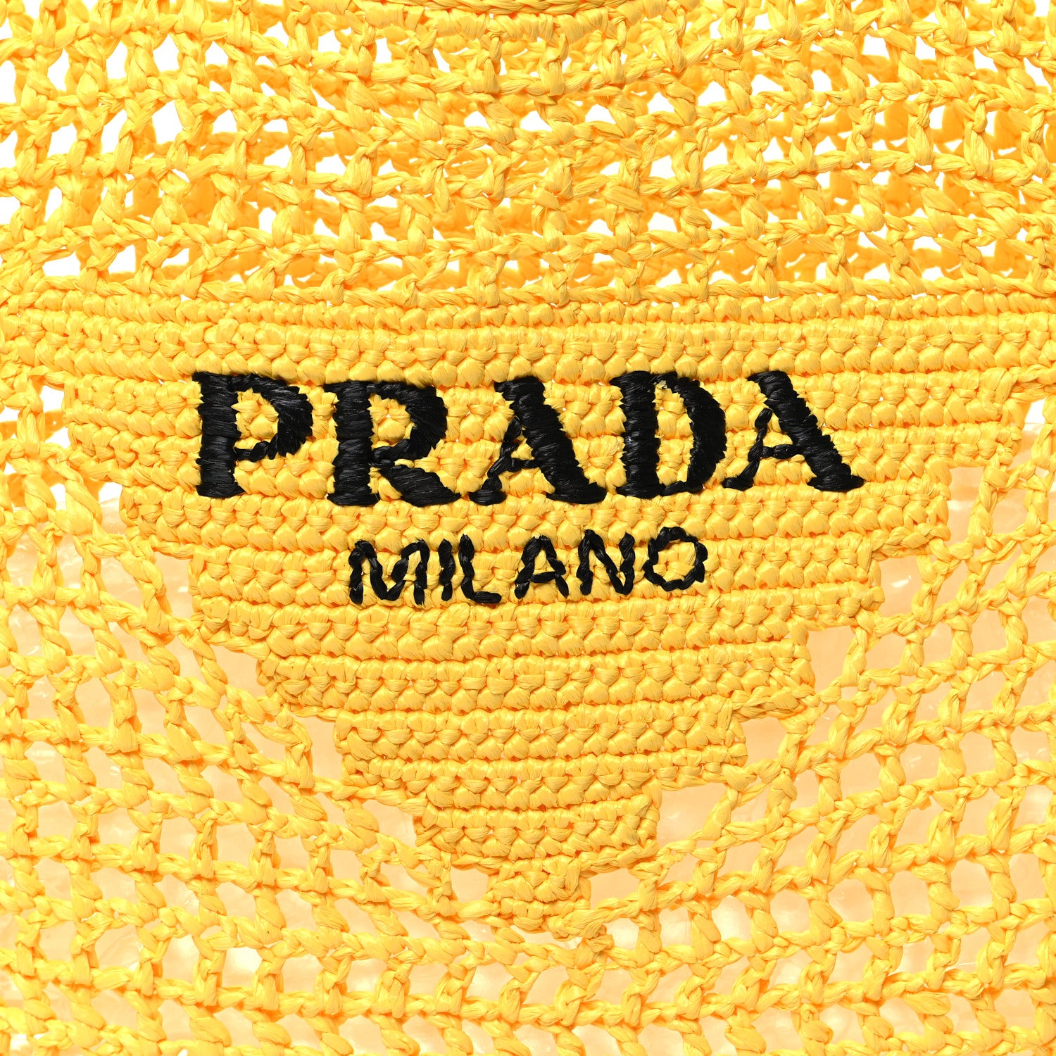 Prada Yarn Raffia Effect Crochet Logo Embroidered Tote Bag Giallo 7 of 9