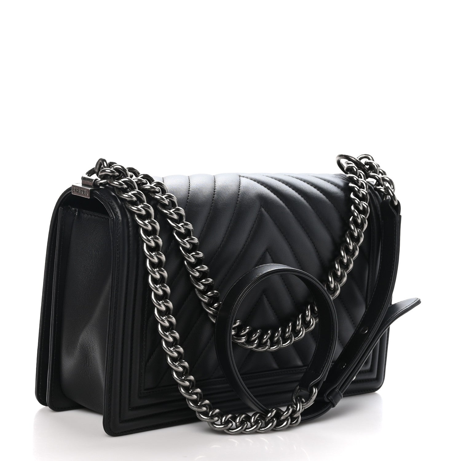 Chanel Calfskin Chevron Quilted New Medium Boy Flap Black 3 of 10