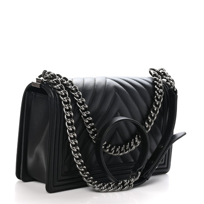 Chanel Calfskin Chevron Quilted New Medium Boy Flap Black 3 of 10
