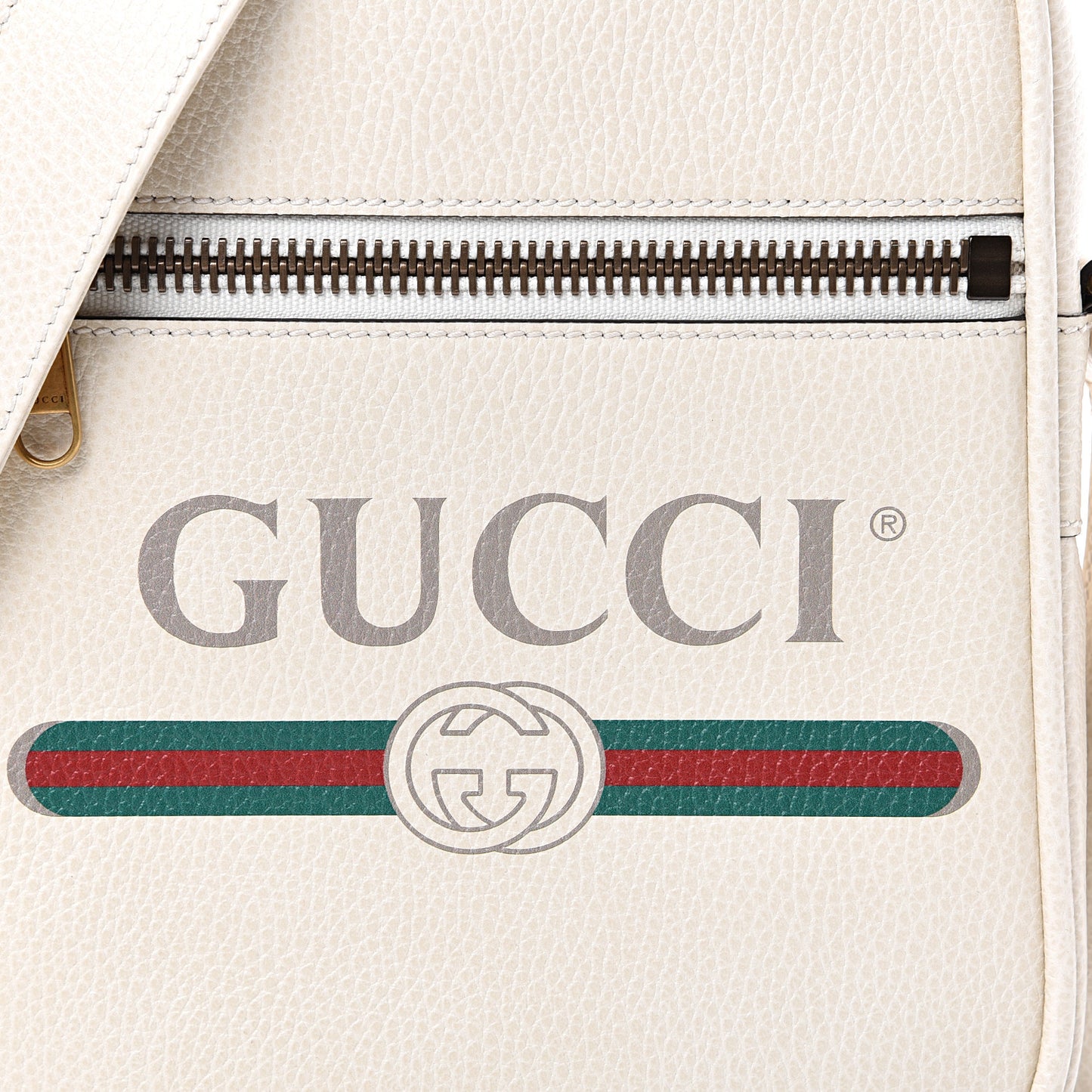 Grained Calfskin Logo Messenger Bag White