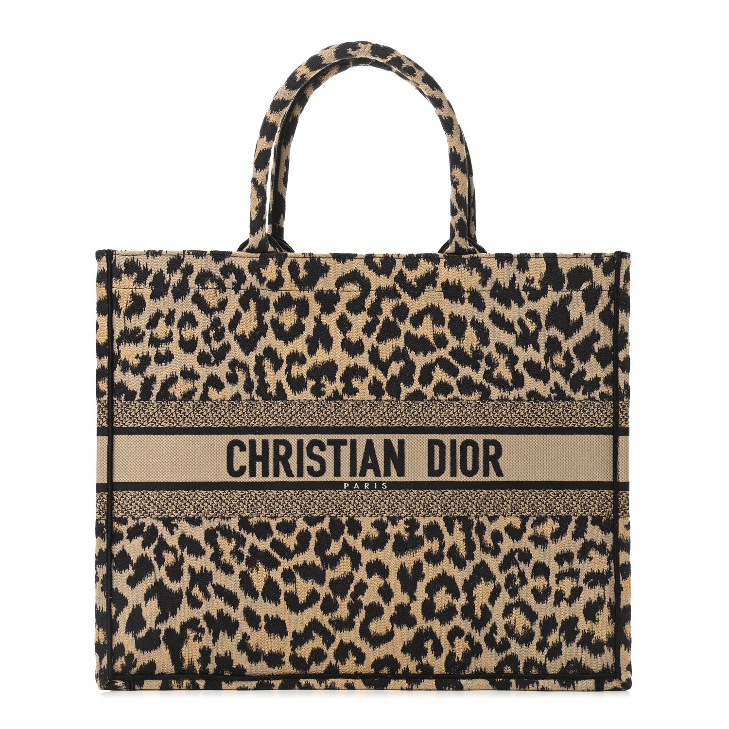 Christian Dior Canvas Mizza Embroidered Large Leopard Book Tote Beige 1 of 9