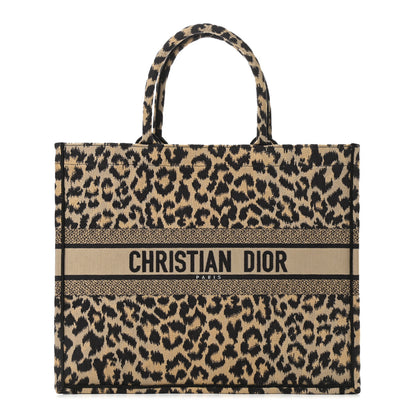 Christian Dior Canvas Mizza Embroidered Large Leopard Book Tote Beige 1 of 9