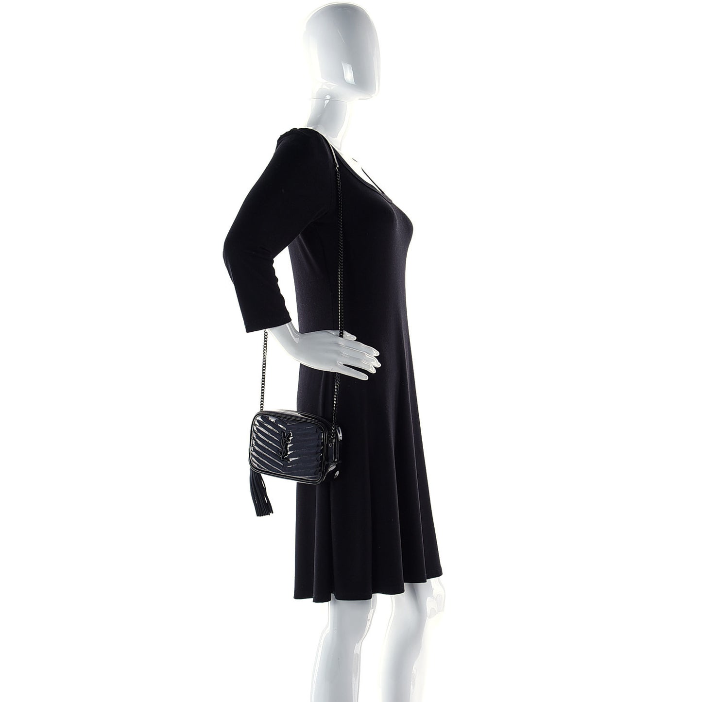 Patent Calfskin Matelasse Monogram Mini Lou Camera Bag Black