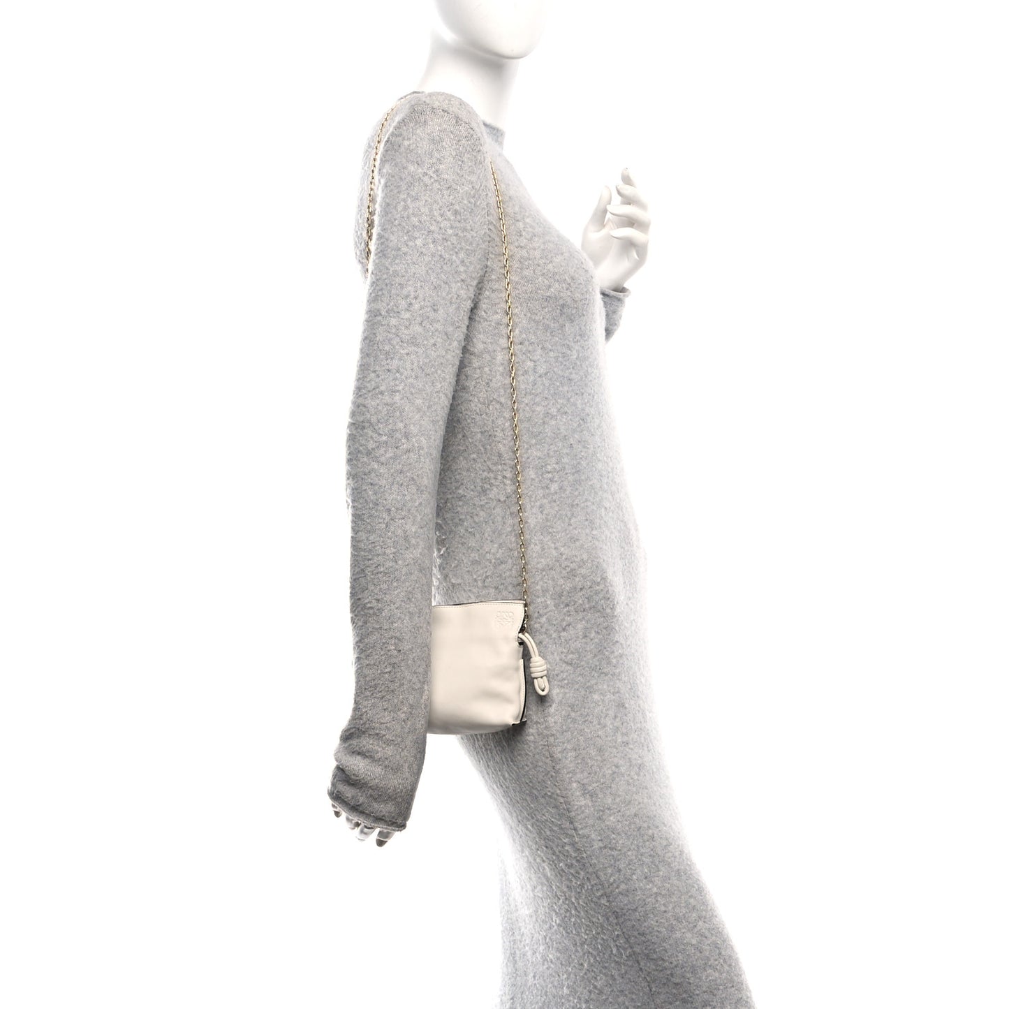 Calfskin Nano Flamenco Knot Clutch Soft White