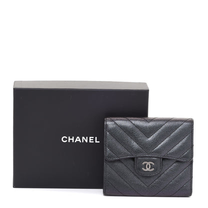 Chanel Iridescent Caviar Chevron Quilted Compact Flap Wallet Black 10 of 10