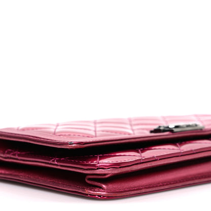 Chanel Metallic Patent Calfskin Quilted Boy Wallet On Chain WOC Fuchsia 10 of 13