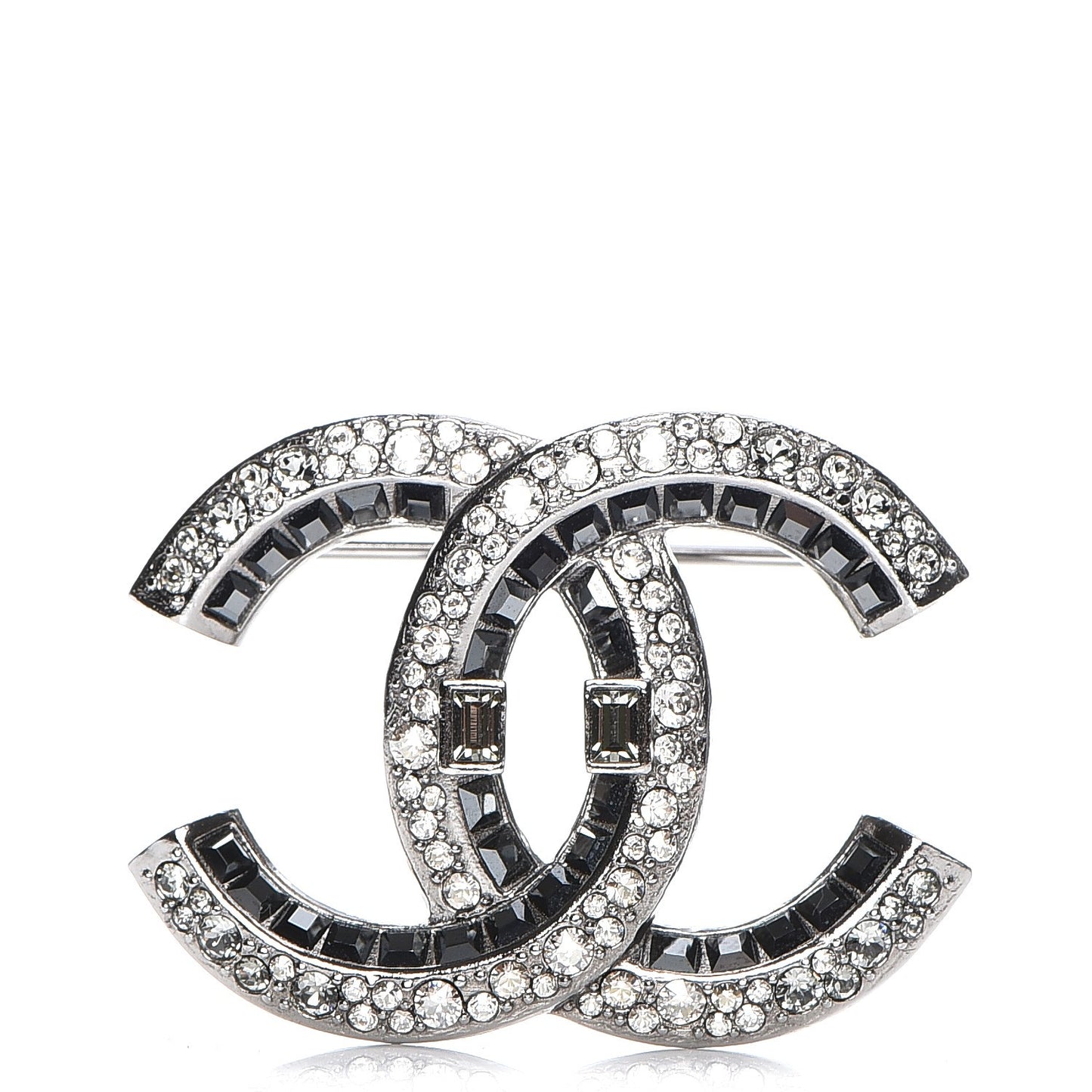 Baguette Crystal CC Brooch Silver Black