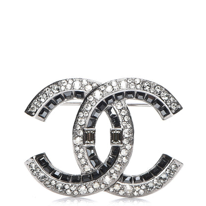 Chanel Baguette Crystal CC Brooch Silver Black 1 of 4