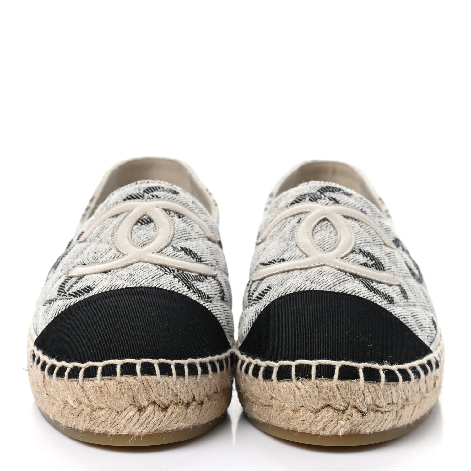 Chanel Cotton Jacquard Grosgrain CC Print Espadrilles 39 Grey Black 2 of 10
