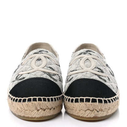 Chanel Cotton Jacquard Grosgrain CC Print Espadrilles 39 Grey Black 2 of 10
