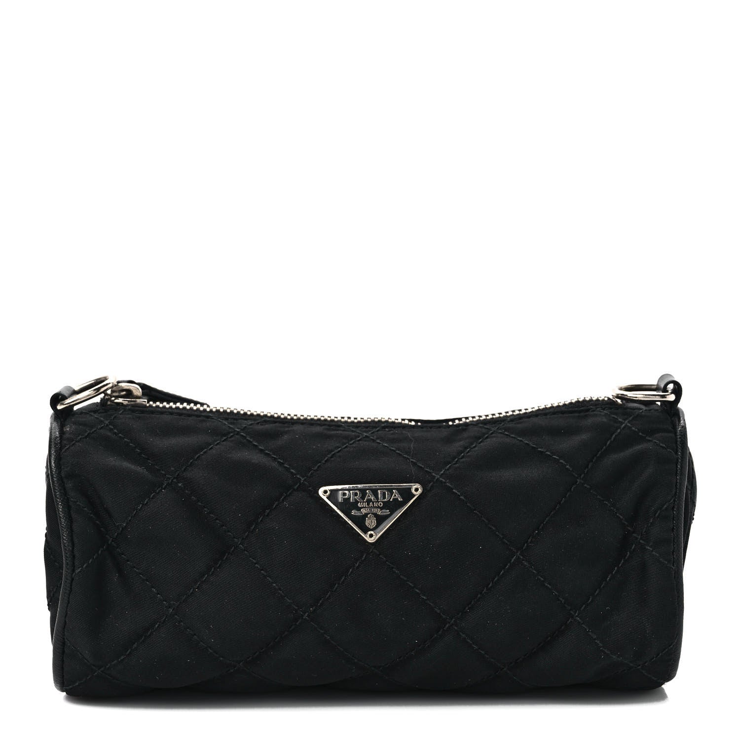 Prada Tessuto Nylon Saffiano Impunturato Quilted Barrel Pochette Black 1 of 6