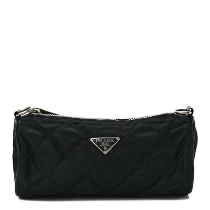 Prada Tessuto Nylon Saffiano Impunturato Quilted Barrel Pochette Black 1 of 6